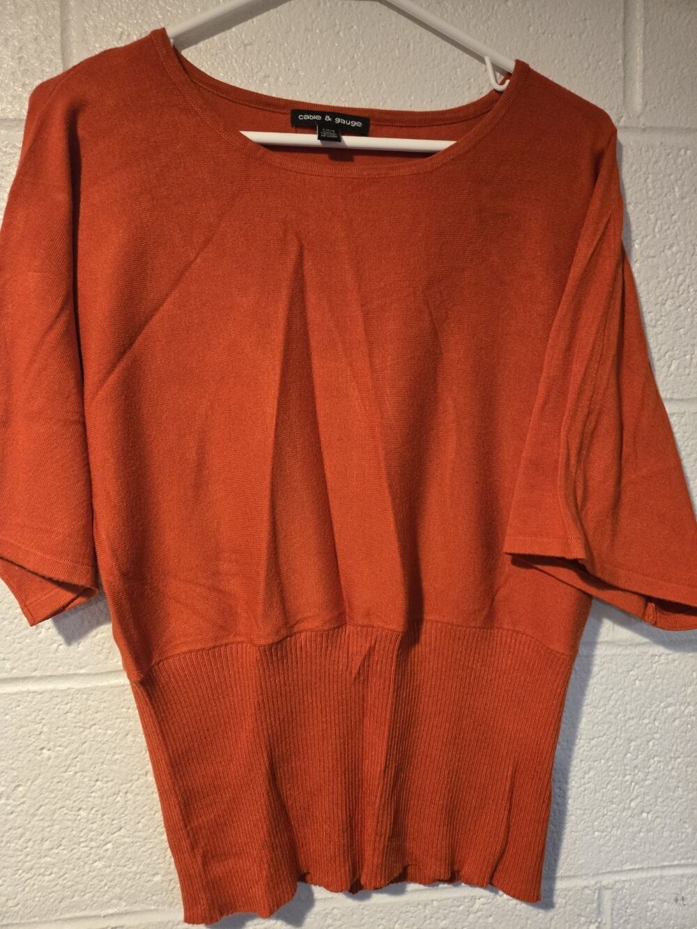 Womens Cable And Gauge Orange Short Sleeved Sweater Size L